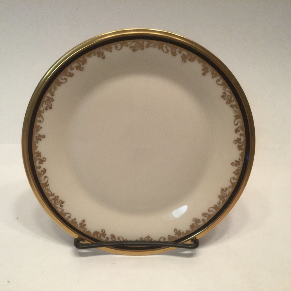 SOLD Lenox Eclipse, Ivory, Black Band, Gold Scrolls Bread Dessert Plate 6 1/2".